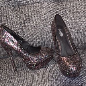 Rainbow sequins platform pumps